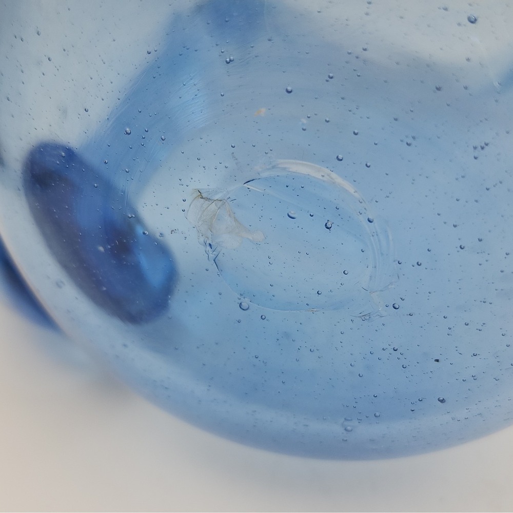 Hand Blown Blue Bubble Glass Mug  Seeded Glass Coffee Cup With Pontil Mark 5" - Picture 4 of 5